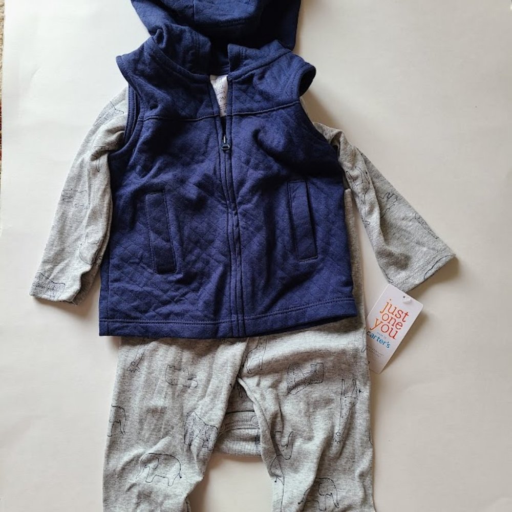 Just One You Carter's 3pc Hooded Vest, Bodysuit & Pants Set, Size 12 M
